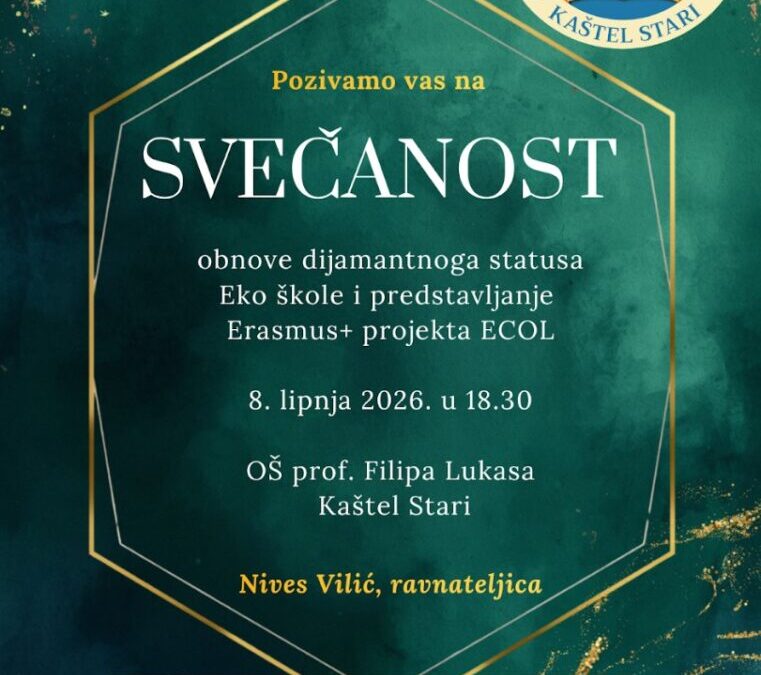 Poziv na svečanost obnove dijamantnog statusa Eko škole