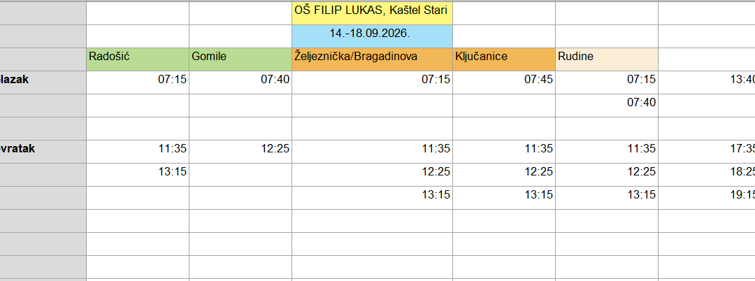 Obavijest o prijevozu učenika
